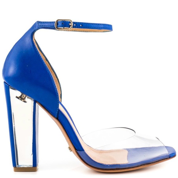 SCHUTZ Shoes - Schutz Ekhlass Vinyl Transparente Blue Leather Open Peep Toe Heel worn 7.5